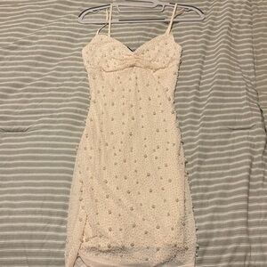 Windsor Ivory Beaded Spaghetti Strap Mini Dress
